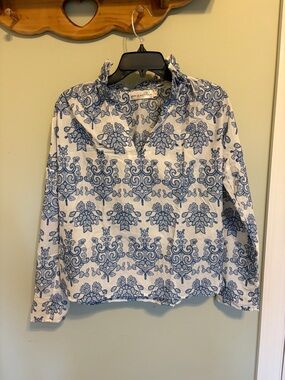 Wallflower White and Blue Floral Long-Sleeve Top